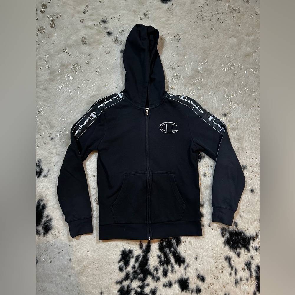 Champion Kid's Youth Black Full Zip Hooded Jacket Size Medium 9/10